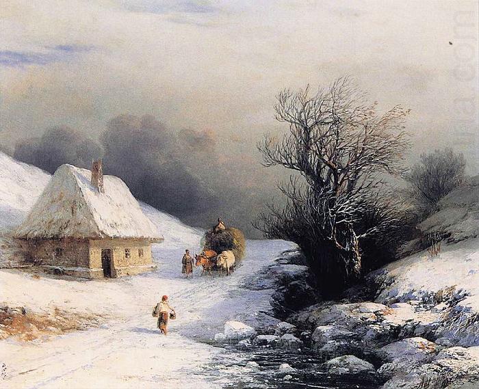 Little Russian Ox Cart in Winter, Ivan Aivazovsky